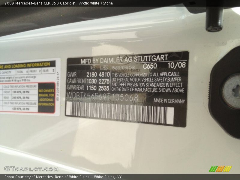 2009 CLK 350 Cabriolet Arctic White Color Code 650