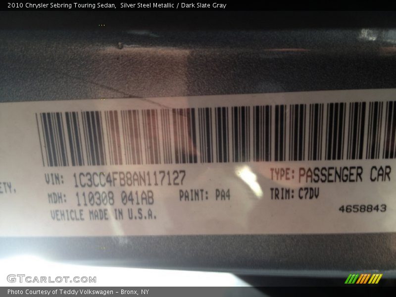 Silver Steel Metallic / Dark Slate Gray 2010 Chrysler Sebring Touring Sedan