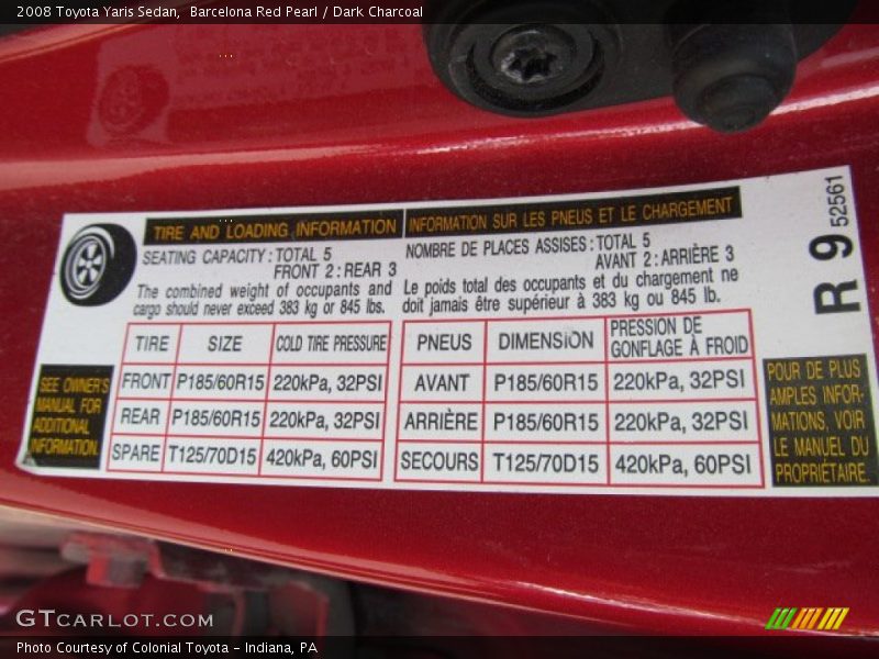 Barcelona Red Pearl / Dark Charcoal 2008 Toyota Yaris Sedan