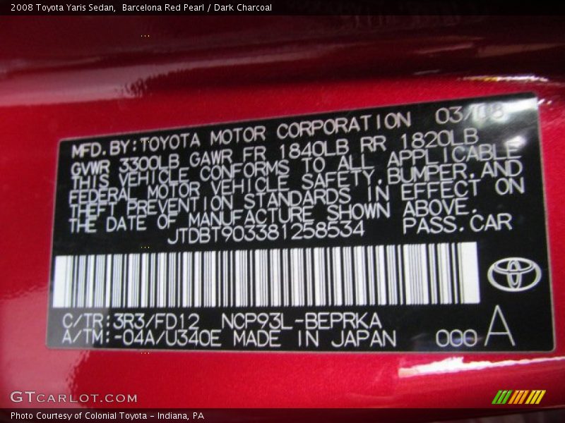 Barcelona Red Pearl / Dark Charcoal 2008 Toyota Yaris Sedan