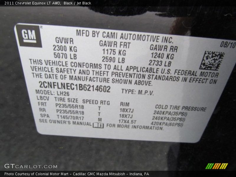 Black / Jet Black 2011 Chevrolet Equinox LT AWD