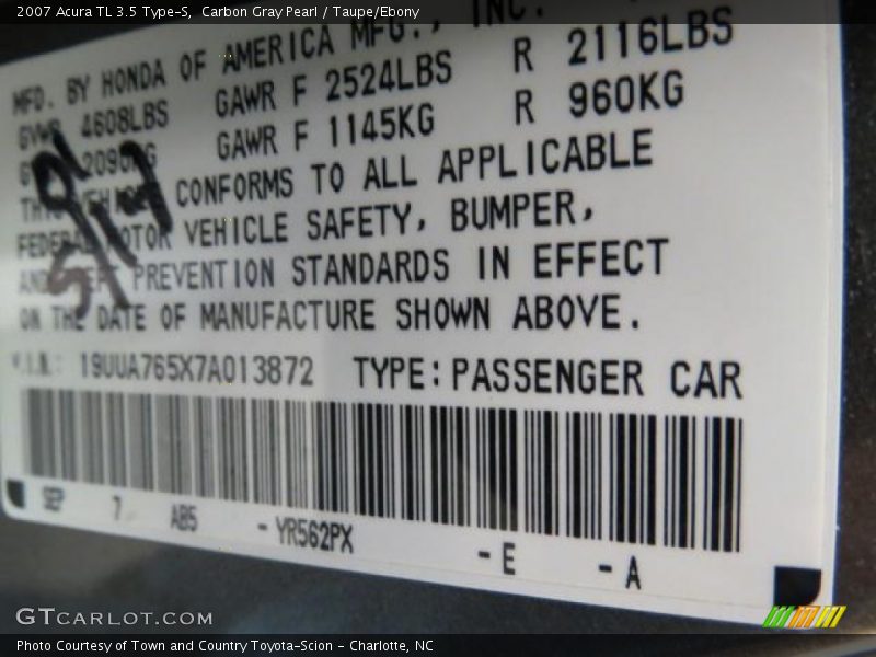 Carbon Gray Pearl / Taupe/Ebony 2007 Acura TL 3.5 Type-S