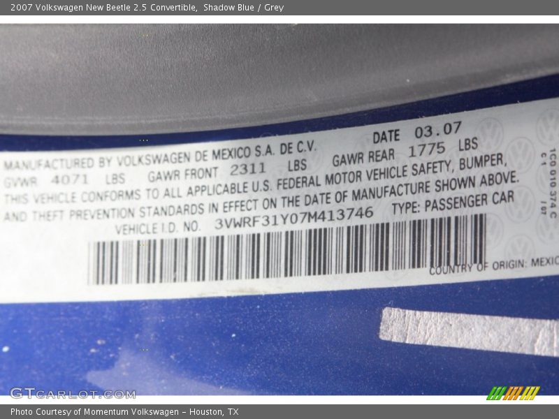 Shadow Blue / Grey 2007 Volkswagen New Beetle 2.5 Convertible