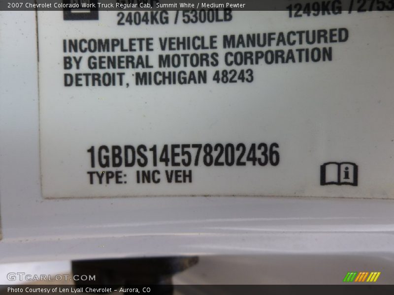 Summit White / Medium Pewter 2007 Chevrolet Colorado Work Truck Regular Cab