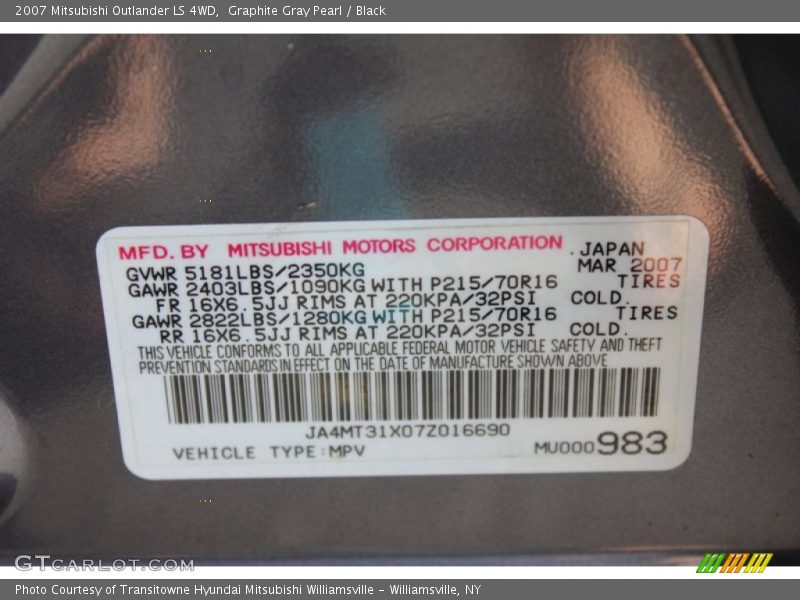 Graphite Gray Pearl / Black 2007 Mitsubishi Outlander LS 4WD