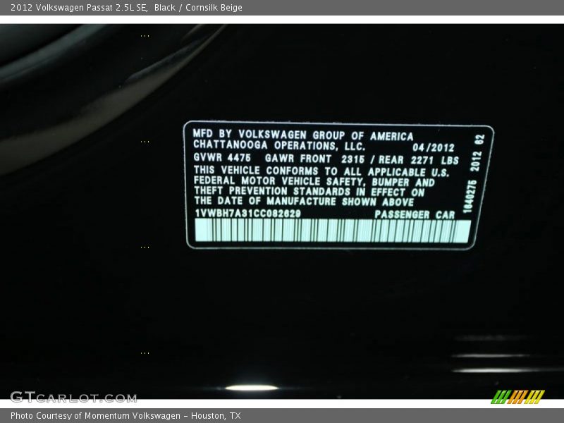 Black / Cornsilk Beige 2012 Volkswagen Passat 2.5L SE