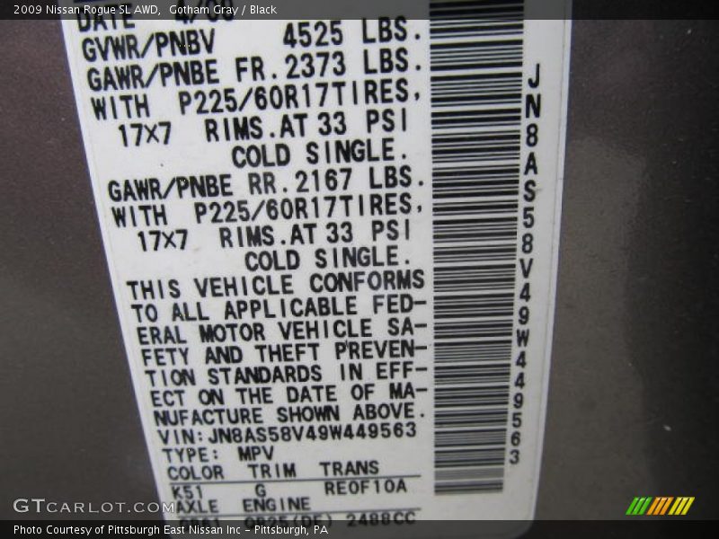 Gotham Gray / Black 2009 Nissan Rogue SL AWD