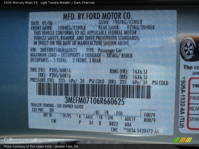 Light Tundra Metallic / Dark Charcoal 2006 Mercury Milan V6