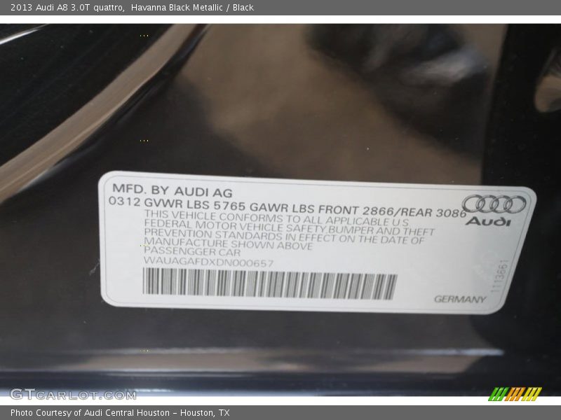 Info Tag of 2013 A8 3.0T quattro