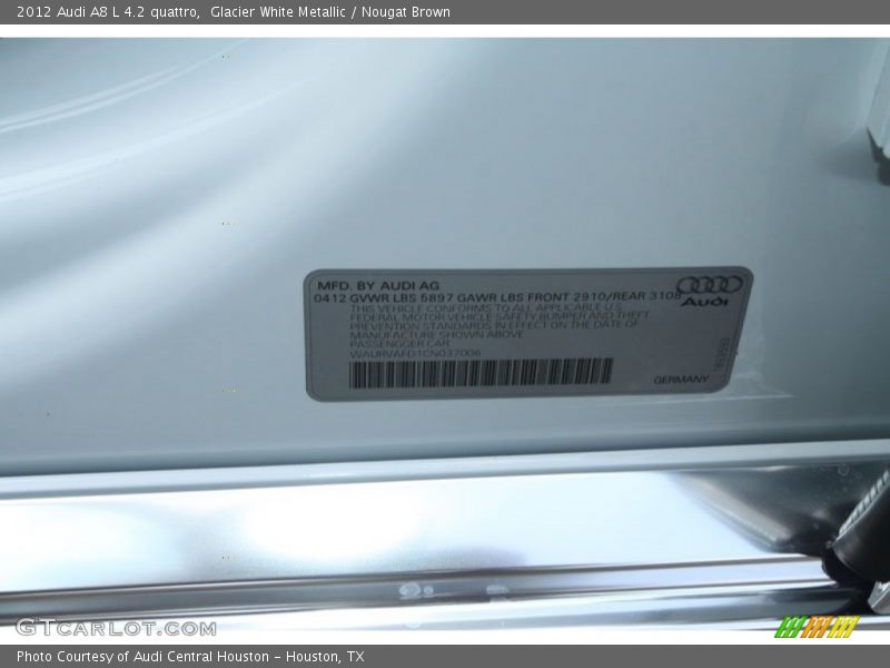 Glacier White Metallic / Nougat Brown 2012 Audi A8 L 4.2 quattro