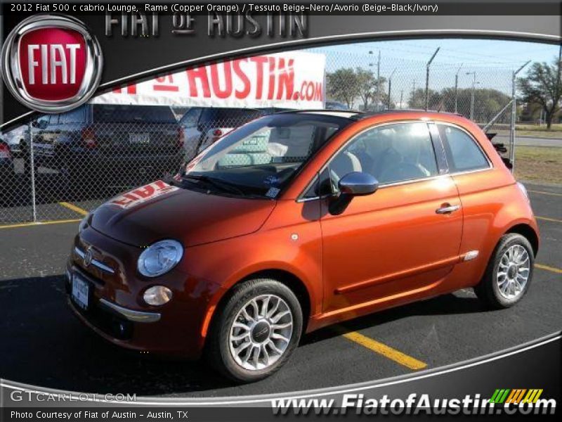 Rame (Copper Orange) / Tessuto Beige-Nero/Avorio (Beige-Black/Ivory) 2012 Fiat 500 c cabrio Lounge