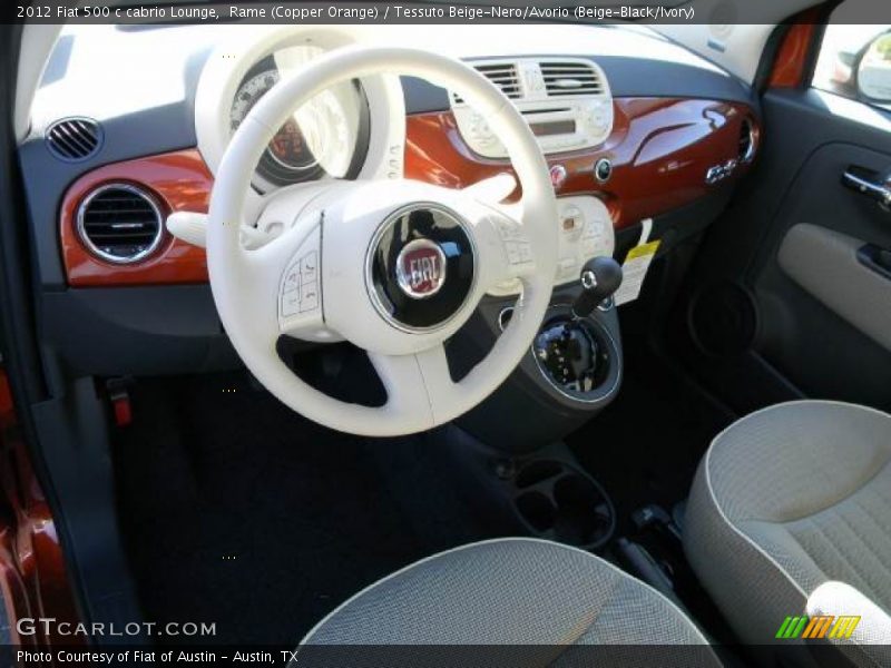 Rame (Copper Orange) / Tessuto Beige-Nero/Avorio (Beige-Black/Ivory) 2012 Fiat 500 c cabrio Lounge
