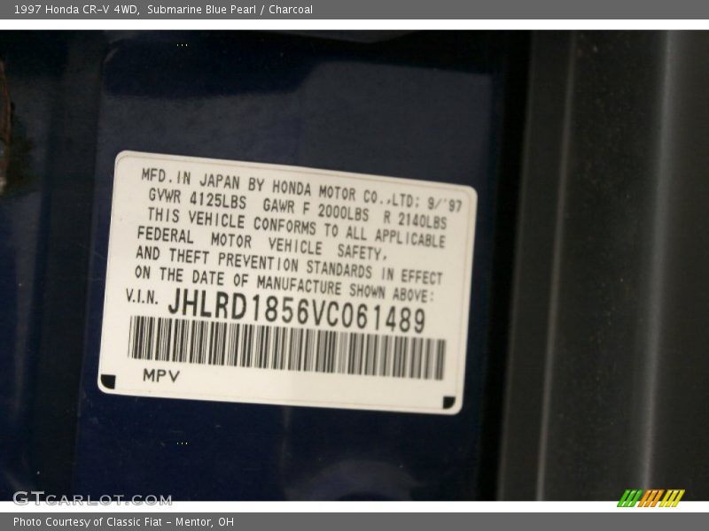 Submarine Blue Pearl / Charcoal 1997 Honda CR-V 4WD