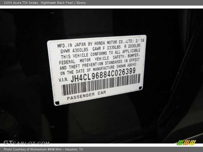 Nighthawk Black Pearl / Ebony 2004 Acura TSX Sedan