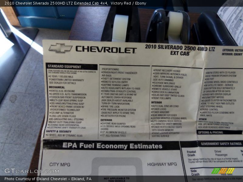  2010 Silverado 2500HD LTZ Extended Cab 4x4 Window Sticker