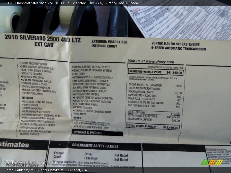  2010 Silverado 2500HD LTZ Extended Cab 4x4 Window Sticker