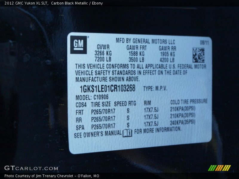 Carbon Black Metallic / Ebony 2012 GMC Yukon XL SLT
