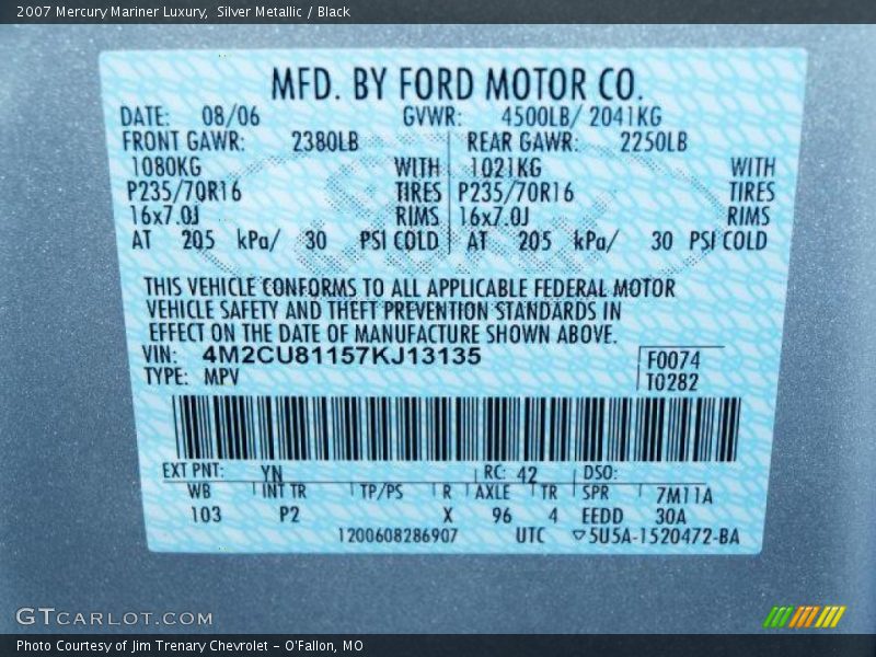 Silver Metallic / Black 2007 Mercury Mariner Luxury