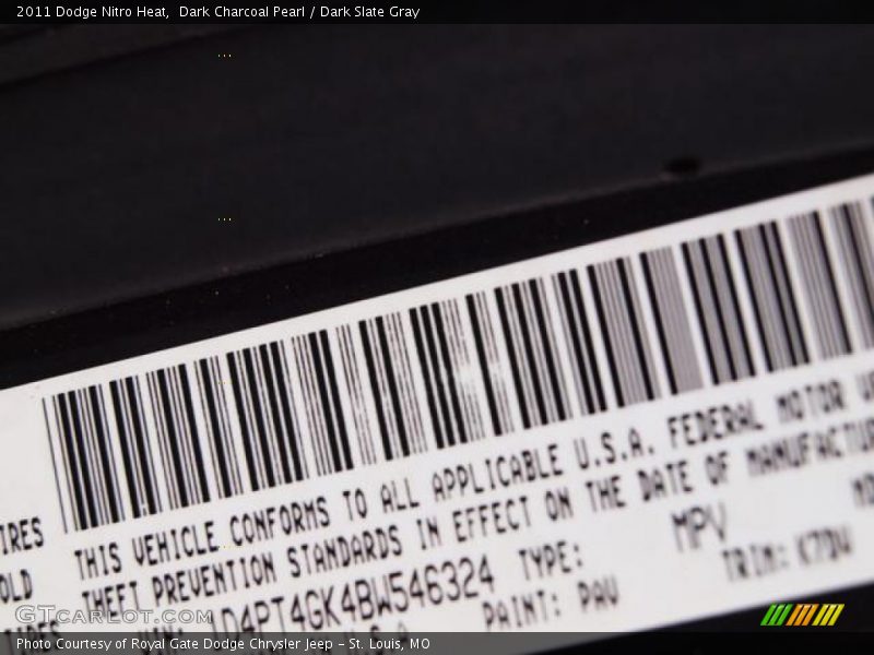 2011 Nitro Heat Dark Charcoal Pearl Color Code PAV