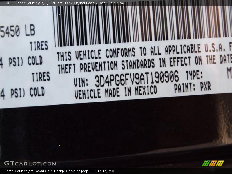 Brilliant Black Crystal Pearl / Dark Slate Gray 2010 Dodge Journey R/T