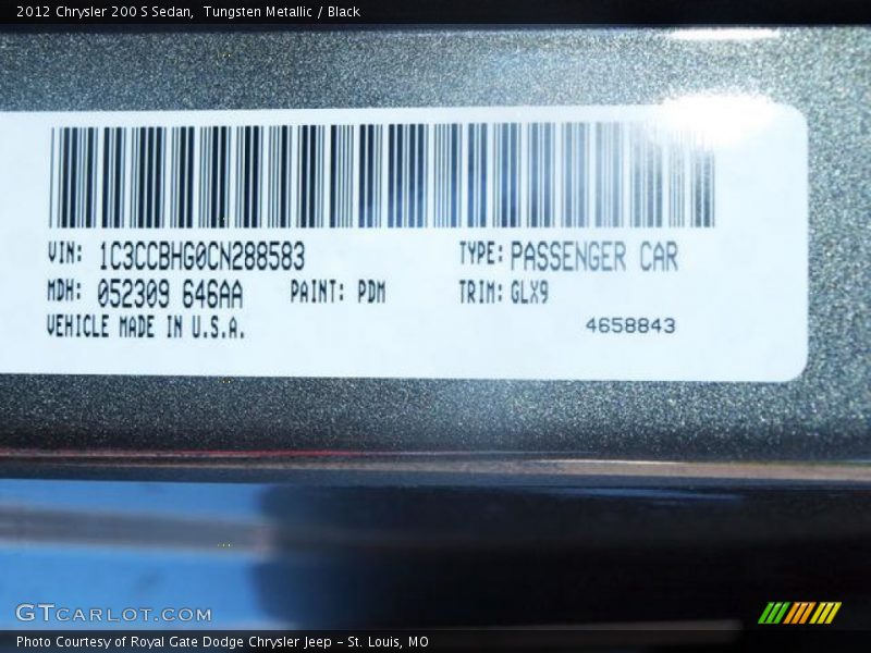 Tungsten Metallic / Black 2012 Chrysler 200 S Sedan