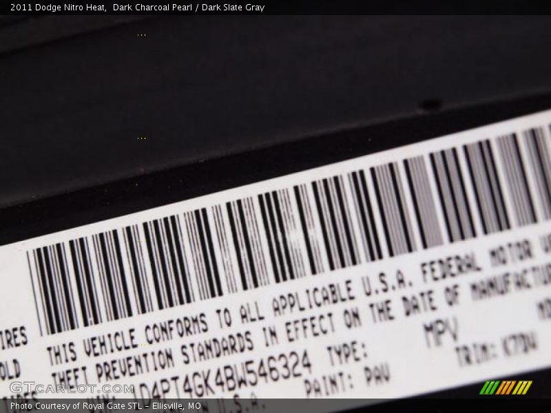 Dark Charcoal Pearl / Dark Slate Gray 2011 Dodge Nitro Heat