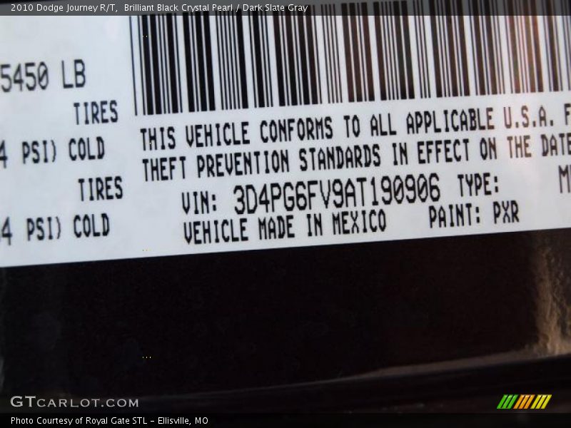 Brilliant Black Crystal Pearl / Dark Slate Gray 2010 Dodge Journey R/T