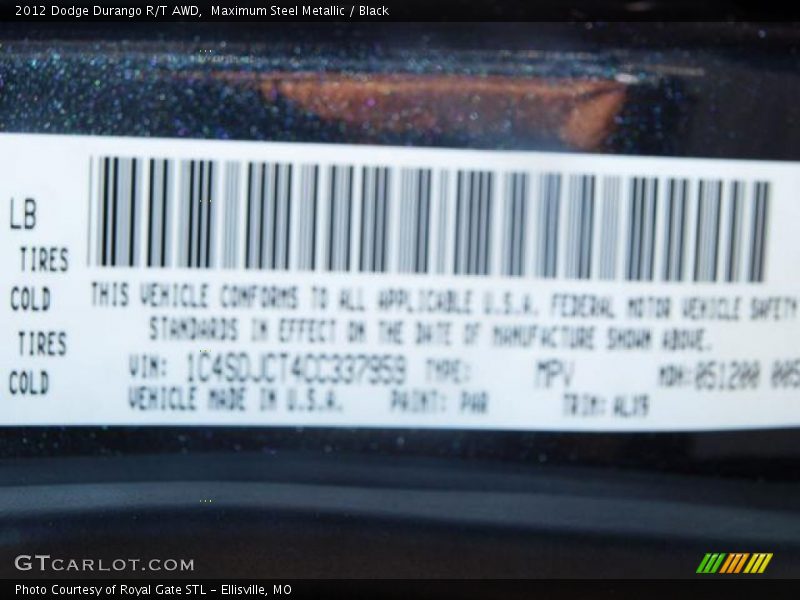 Maximum Steel Metallic / Black 2012 Dodge Durango R/T AWD