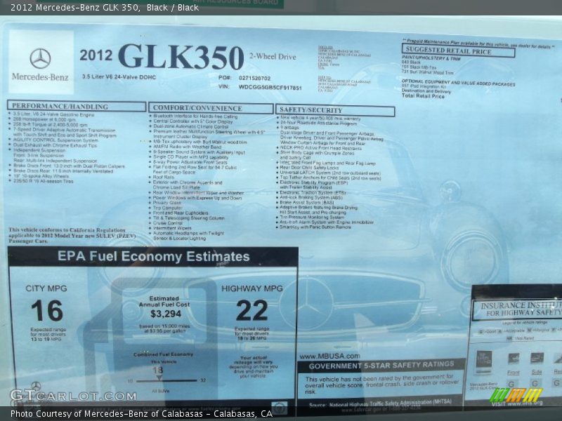 Black / Black 2012 Mercedes-Benz GLK 350