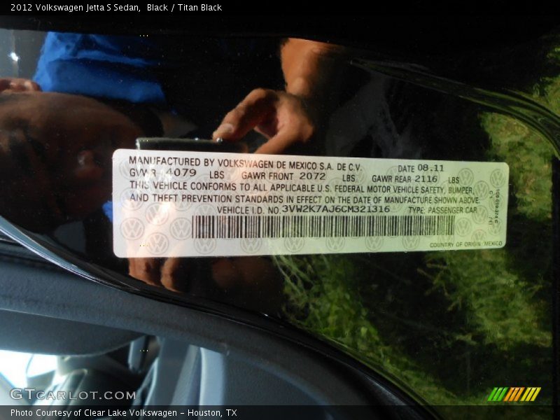 Black / Titan Black 2012 Volkswagen Jetta S Sedan