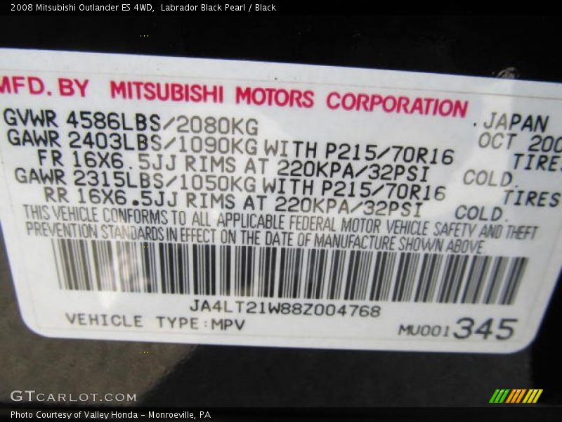 Labrador Black Pearl / Black 2008 Mitsubishi Outlander ES 4WD