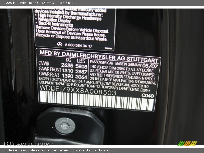 2008 CL 65 AMG Black Color Code 040