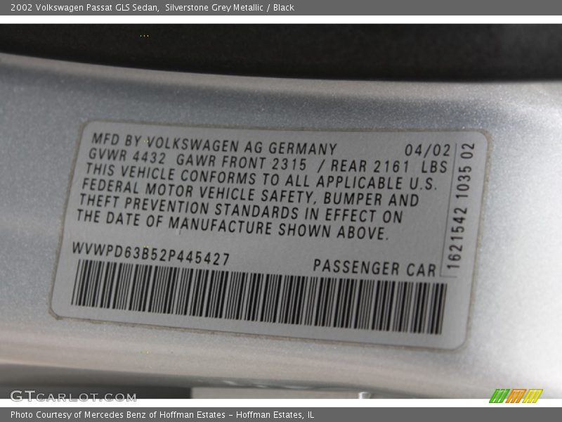 Silverstone Grey Metallic / Black 2002 Volkswagen Passat GLS Sedan