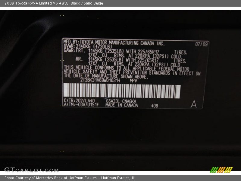 Black / Sand Beige 2009 Toyota RAV4 Limited V6 4WD