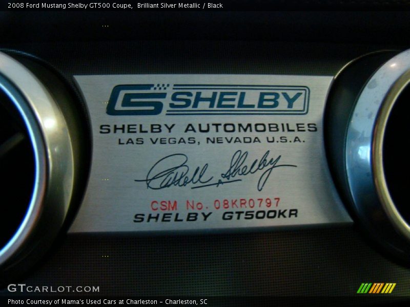 Info Tag of 2008 Mustang Shelby GT500 Coupe