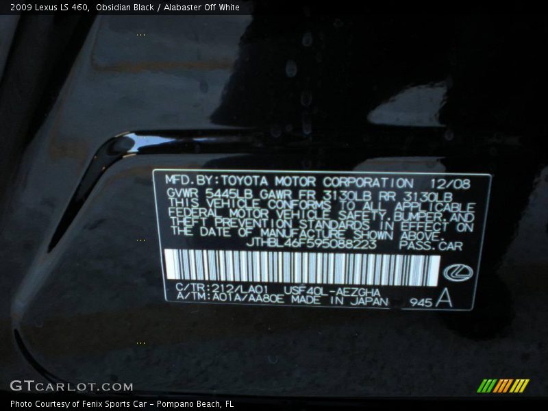 Obsidian Black / Alabaster Off White 2009 Lexus LS 460