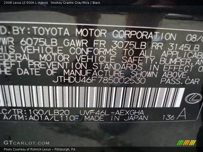 Smokey Granite Gray Mica / Black 2008 Lexus LS 600h L Hybrid
