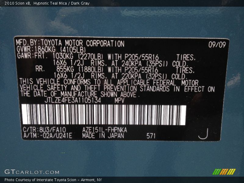 2010 xB  Hypnotic Teal Mica Color Code 8U3