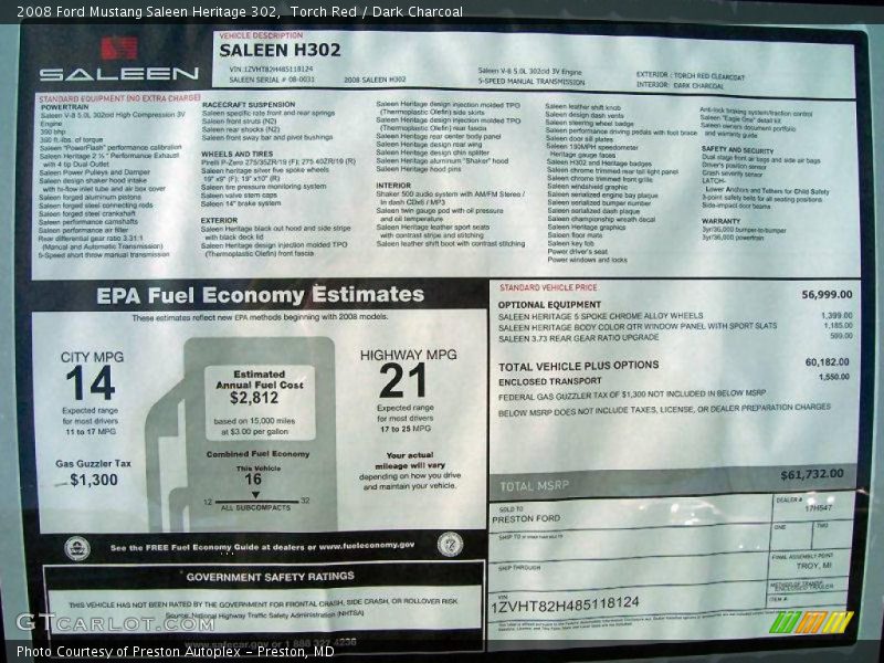 Torch Red / Dark Charcoal 2008 Ford Mustang Saleen Heritage 302