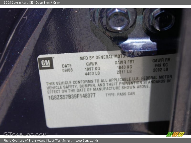 Deep Blue / Gray 2009 Saturn Aura XE