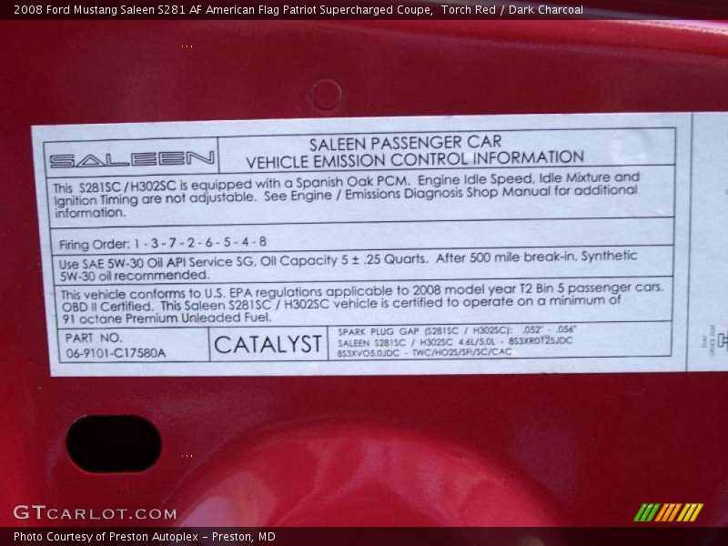 Torch Red / Dark Charcoal 2008 Ford Mustang Saleen S281 AF American Flag Patriot Supercharged Coupe