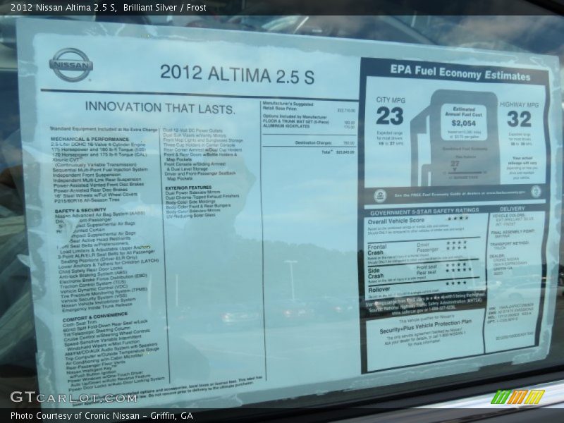 Brilliant Silver / Frost 2012 Nissan Altima 2.5 S