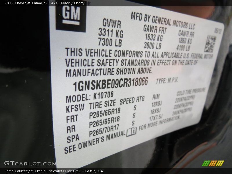 Black / Ebony 2012 Chevrolet Tahoe Z71 4x4