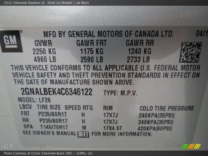 Silver Ice Metallic / Jet Black 2012 Chevrolet Equinox LS