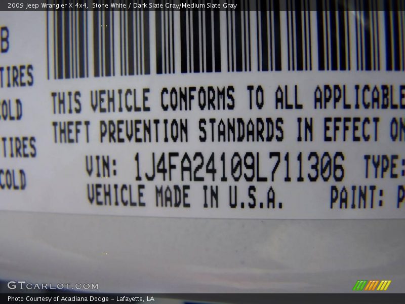 Stone White / Dark Slate Gray/Medium Slate Gray 2009 Jeep Wrangler X 4x4