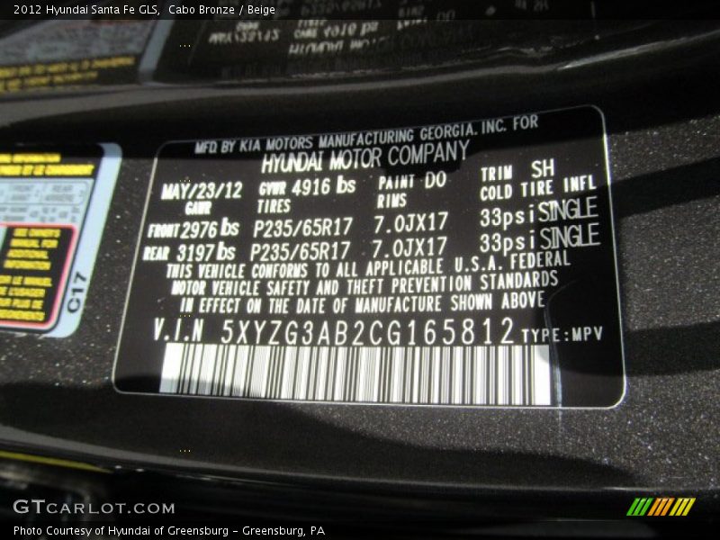 Cabo Bronze / Beige 2012 Hyundai Santa Fe GLS