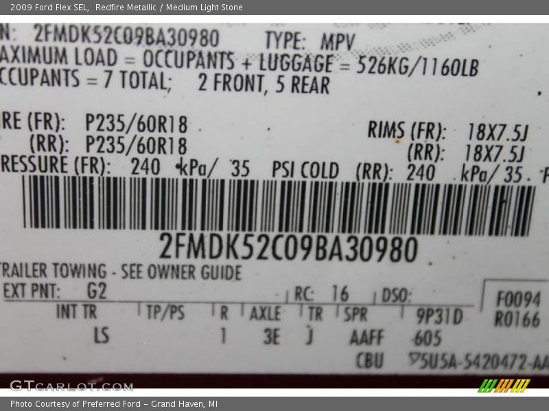 2009 Flex SEL Redfire Metallic Color Code G2