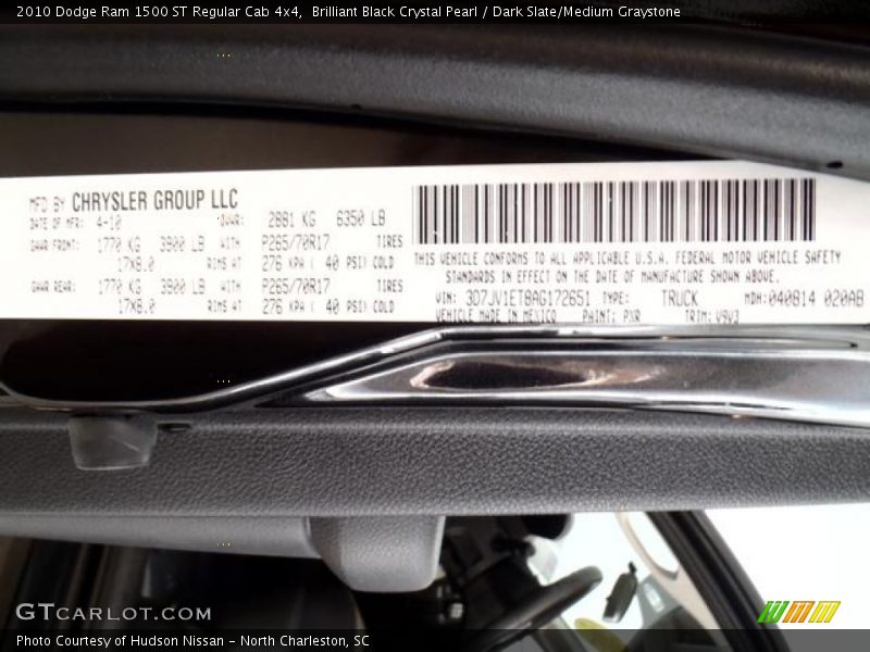 Brilliant Black Crystal Pearl / Dark Slate/Medium Graystone 2010 Dodge Ram 1500 ST Regular Cab 4x4