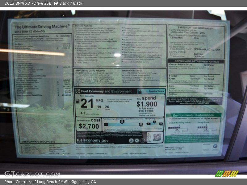  2013 X3 xDrive 35i Window Sticker