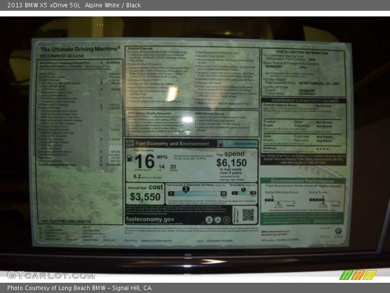  2013 X5 xDrive 50i Window Sticker